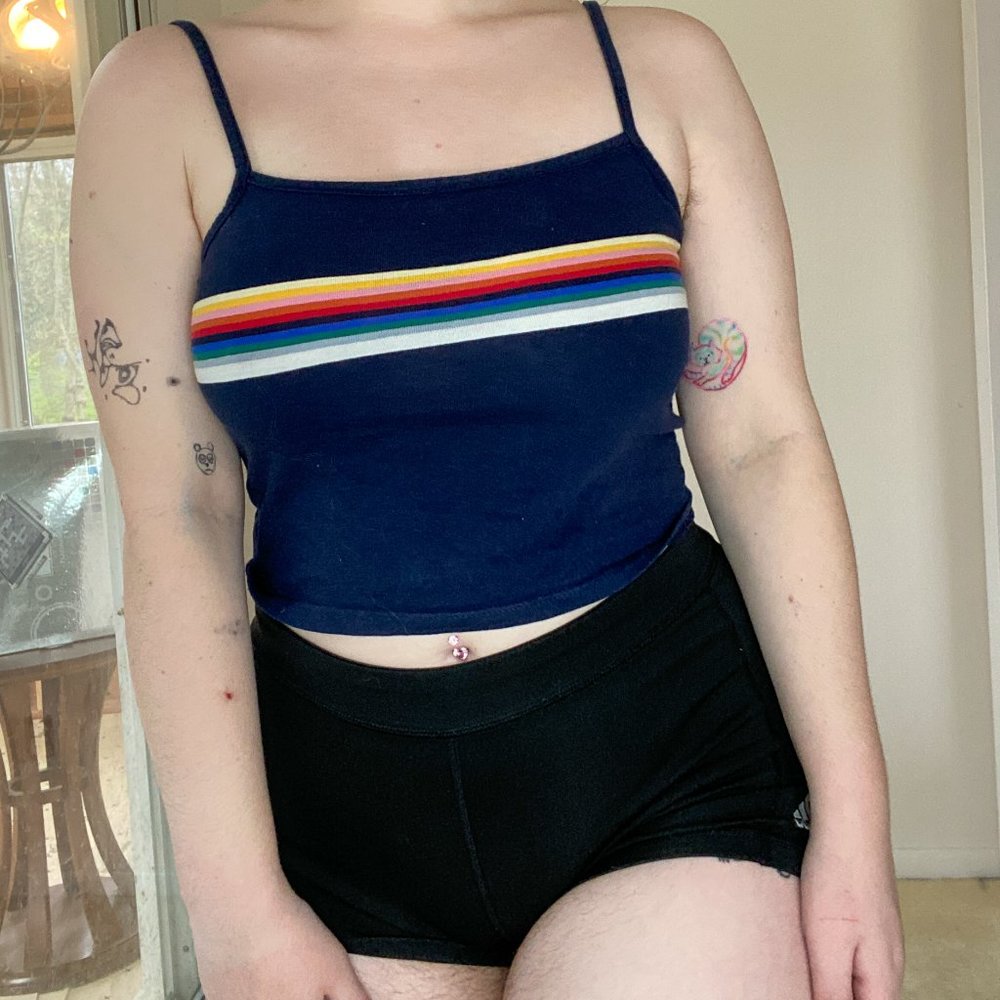 Brandy Melville John Galt Navy Rainbow Crop Top